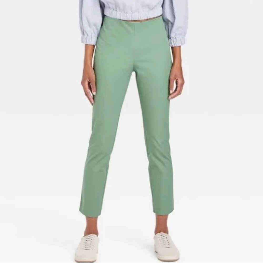 A New Day: Green Slim Fit Ankle Pant W/ Stretch
